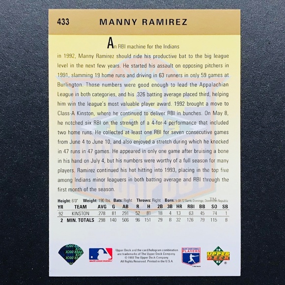 Manny Ramirez - 1993 Upper Deck #433 - Picture 2 of 2